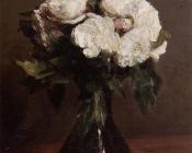 亨利方丹拉图尔 - White Roses in a Green Vase